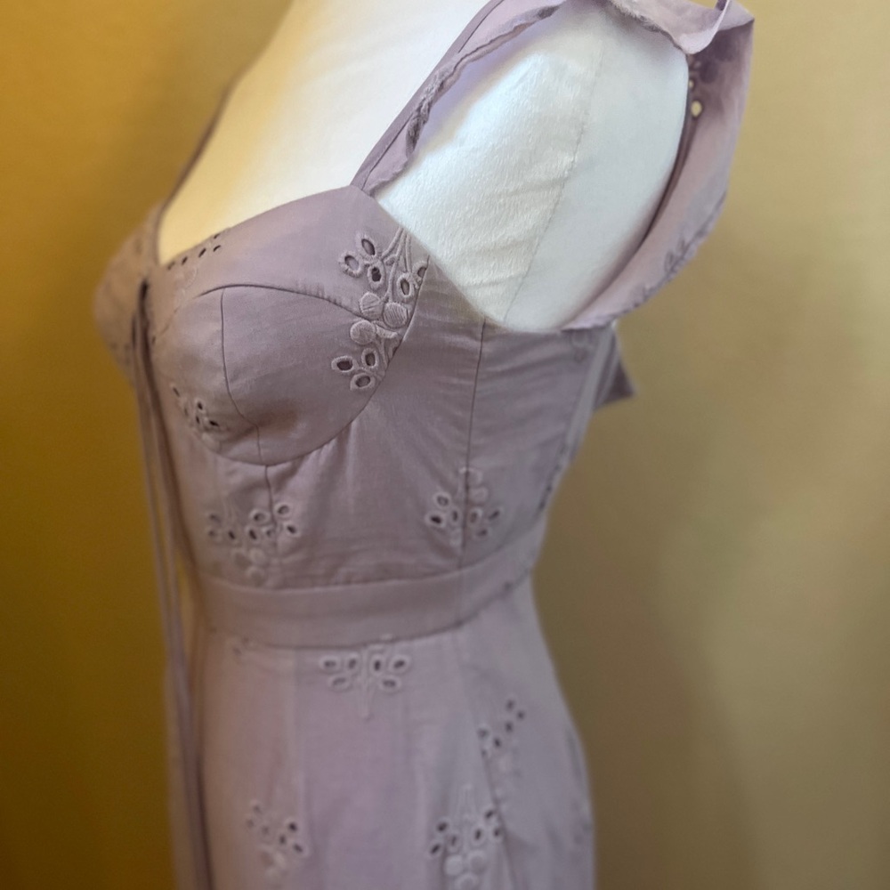 WAYF Novara Bustier Eyelet Asymmetrical Summer Midi Dress - Lavender - Picture 3 of 8